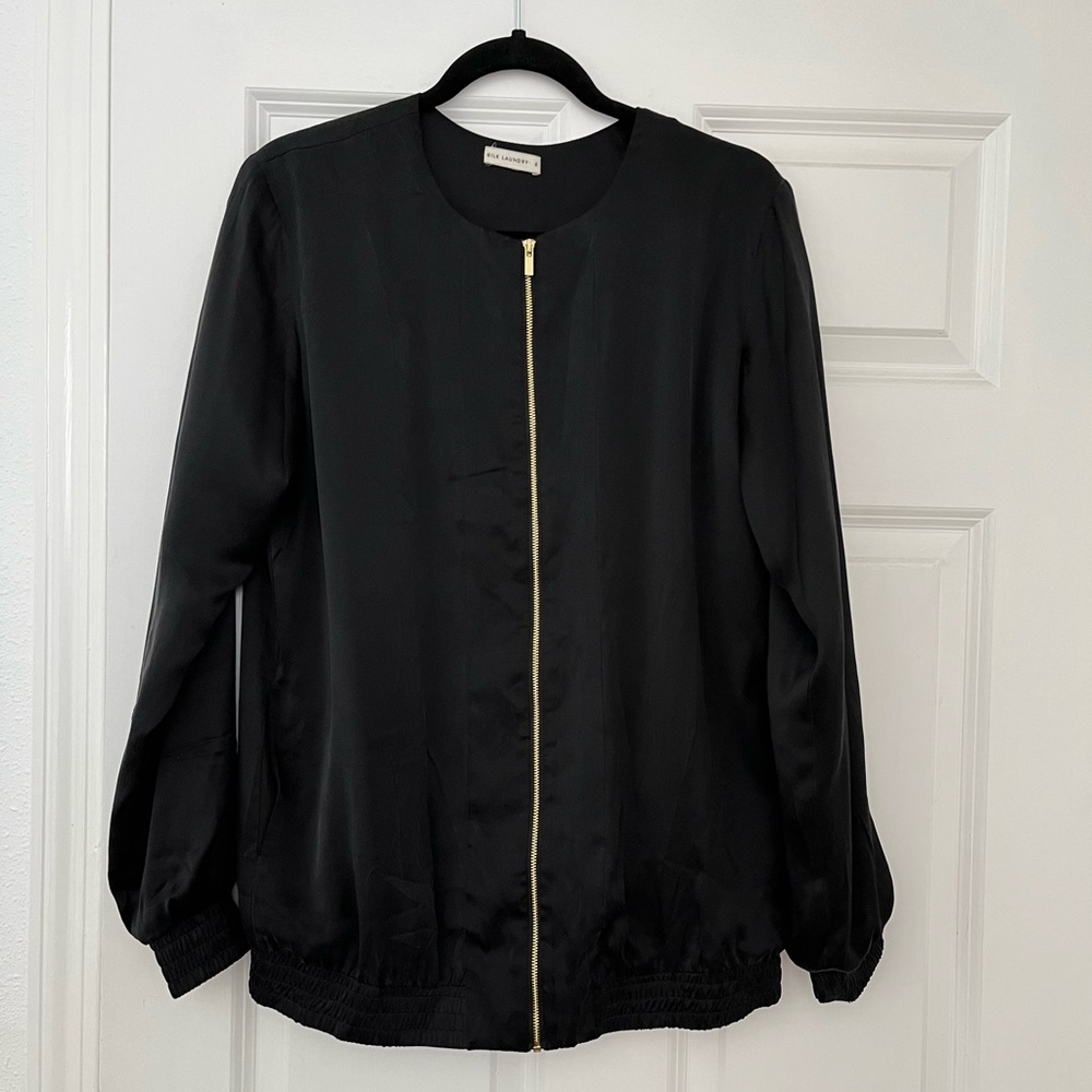 Silk Laundry Blouson Jacket in black silk